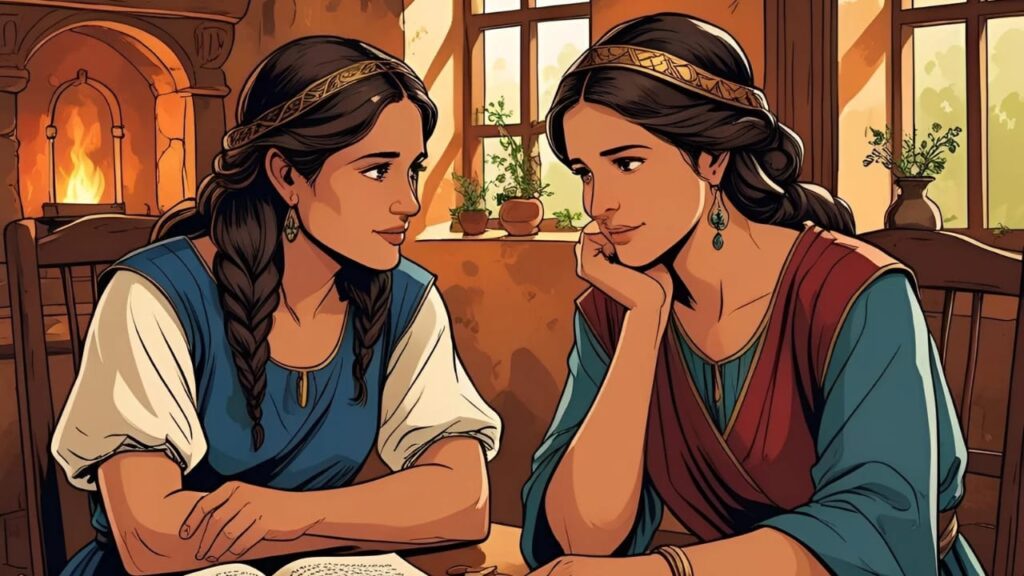 Imagem de 2 mulheres simbolizando. Priscila e Áquila: fé no trabalho e no lar