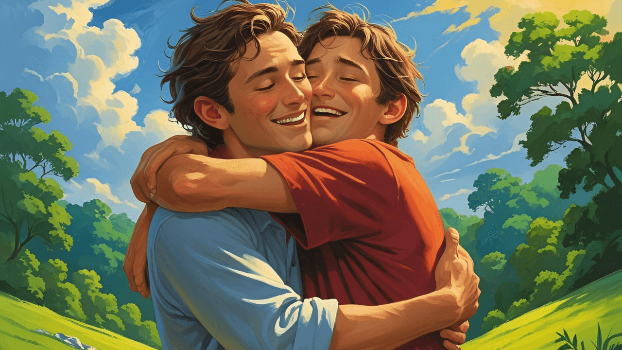 Um pai abraçando seu filho. Representando o retorno do filho pródigo 