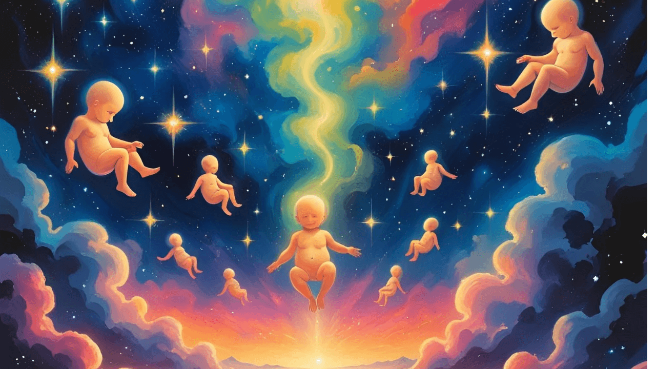 Imagem simbólica de crianças no céu. Como se cada criança é um plano de Deus 