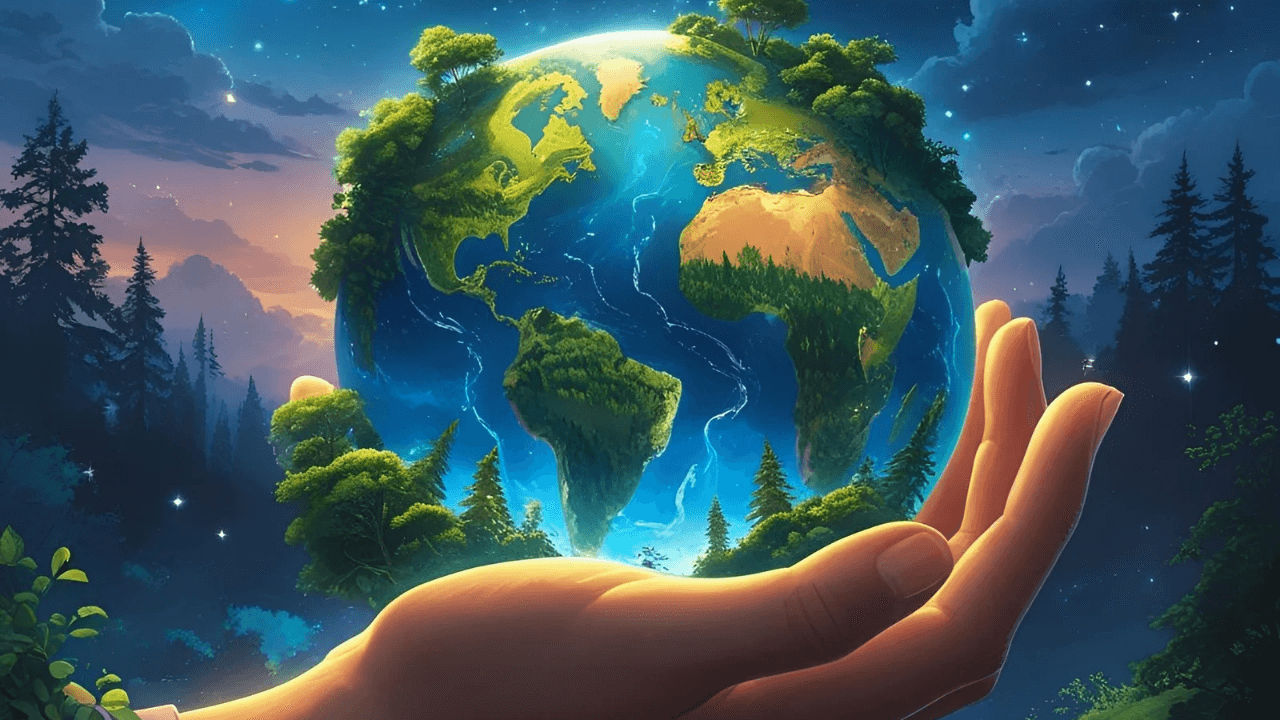 Uma imagem simbólica do mundo sobre as mãos de Deus. Simbolizando a soberania de Deus 