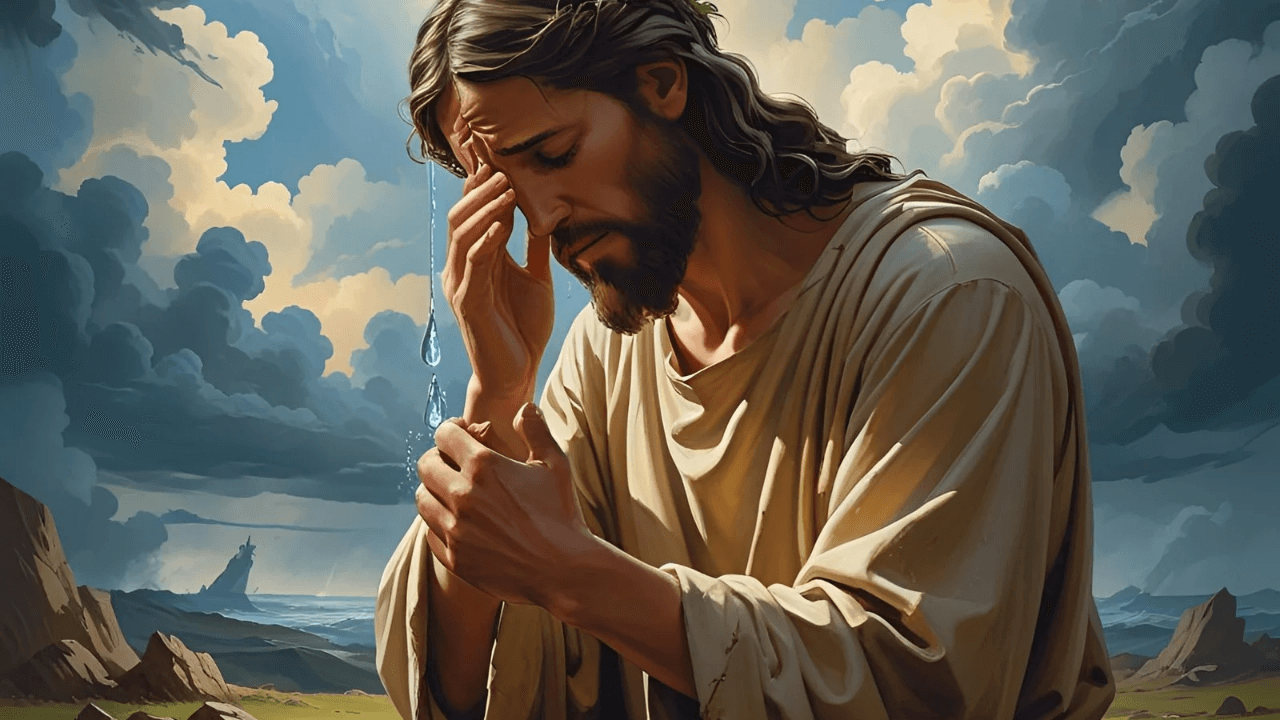 Imagem de Jesus Cristo chorando. Representando a passagem em que destaca Jesus Cristo chorando.