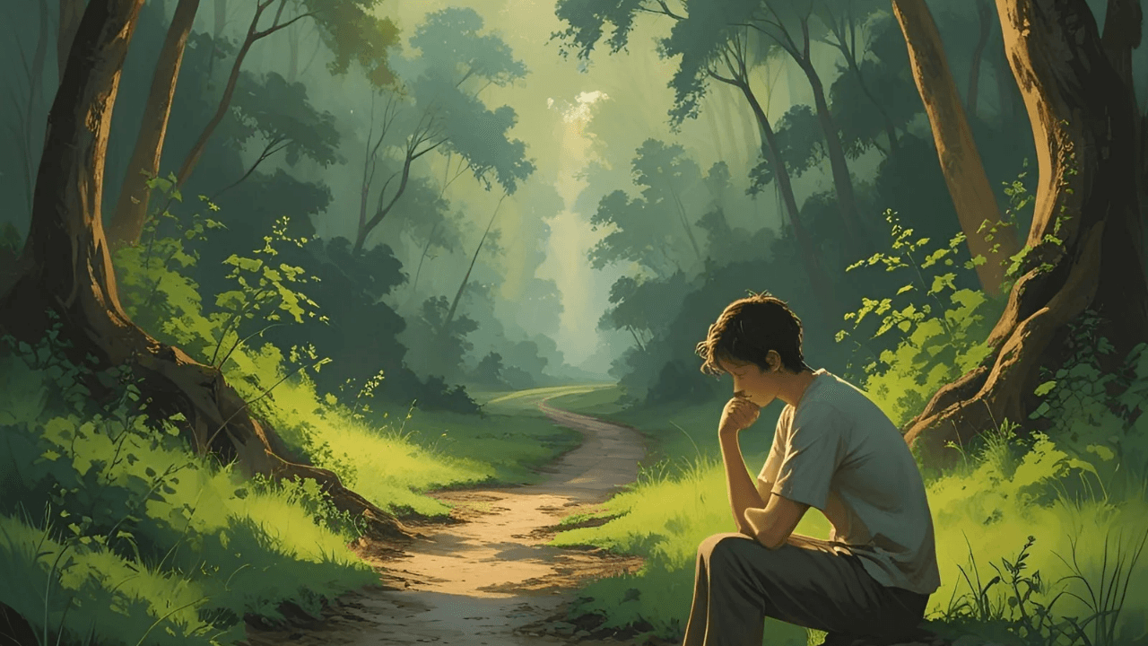 Imagem de um jovem em um caminho. Pensando no que irá fazer 