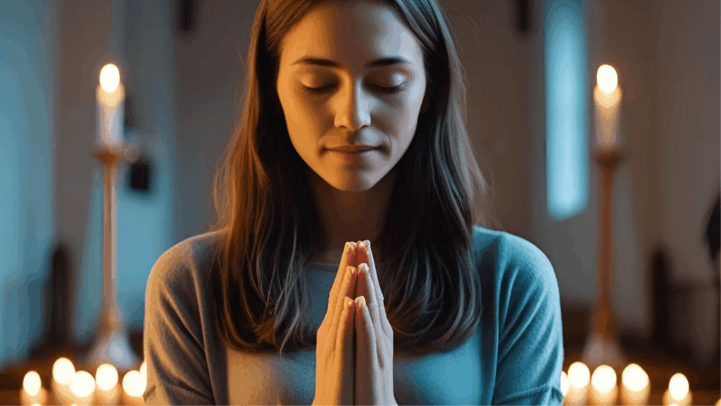 Pessoal em momento de oração. 