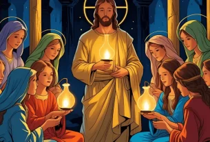 Imagem simbólica de Jesus como noivo junto com as 10 virgens.