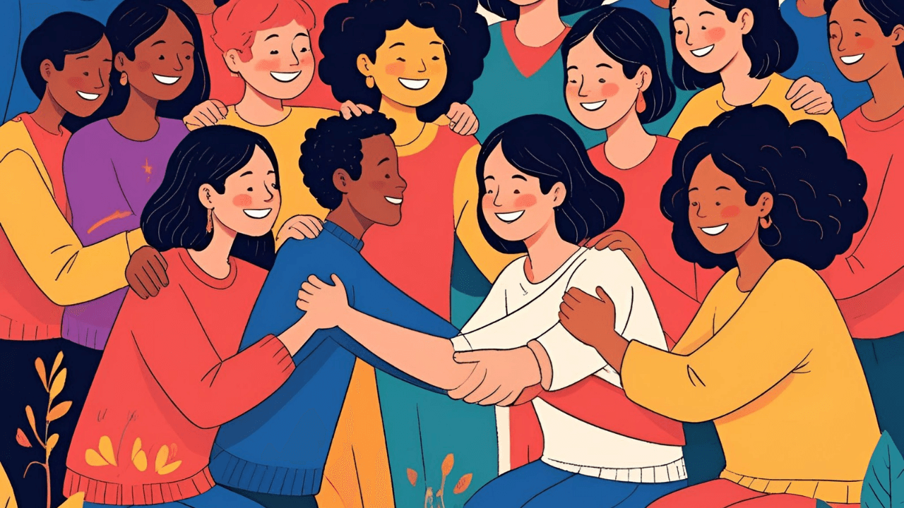 Imagem de um grupo de pessoas da igreja. Acolhendo e tratando do próximo com amor e carinho 