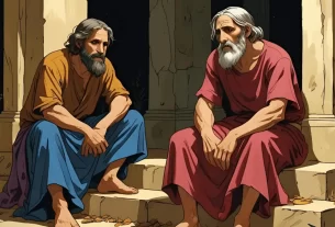 Imagem de 2 homem. Representando a parábola do Rico e Lázaro