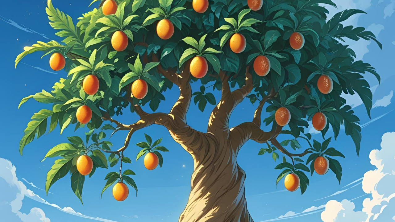 Imagem de uma árvore com frutos. Simbolizando um fé frutífera 