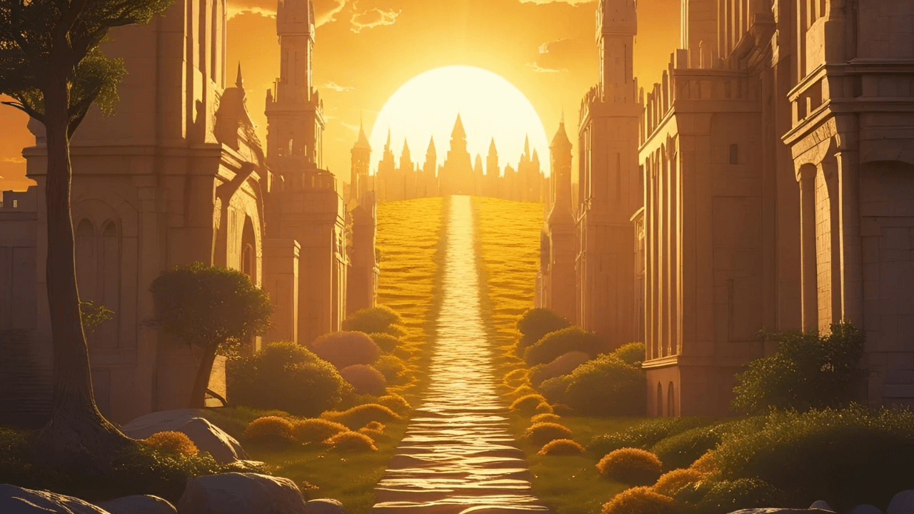 Imagem de um caminho para um castelo. Simbolizando o céu 