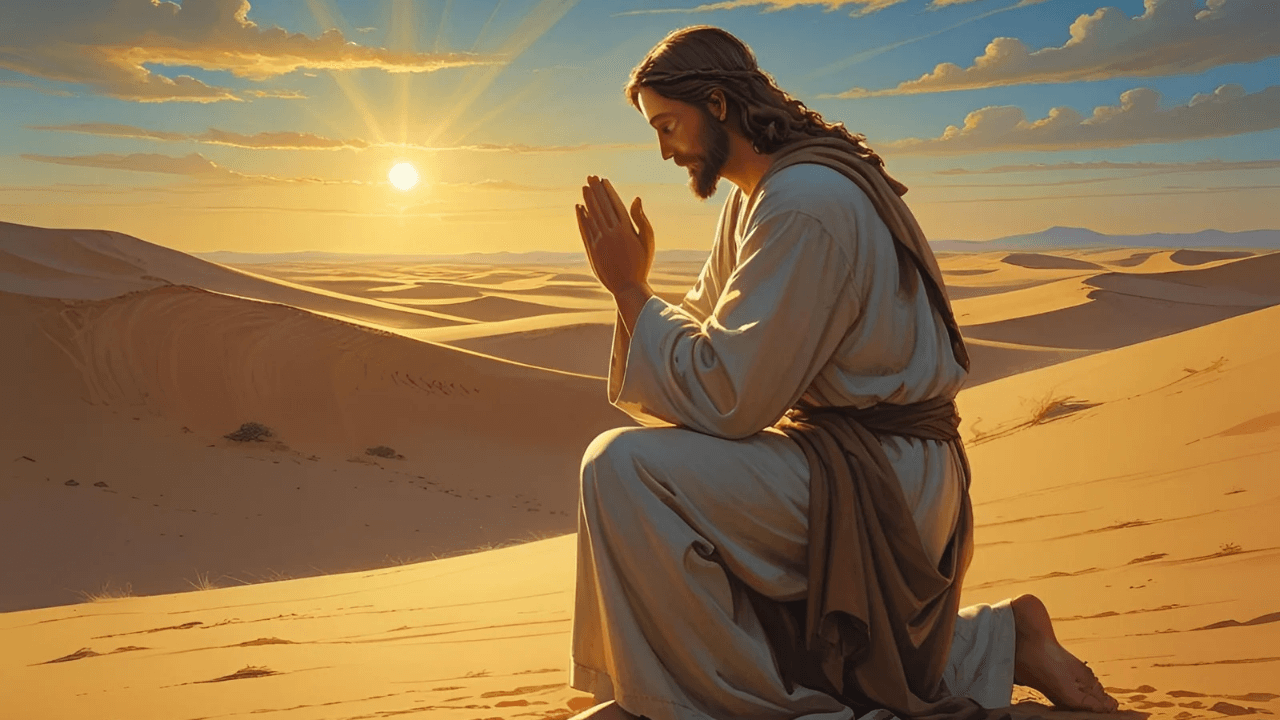 Imagem de Jesus Cristo no Deserto. Simbolizando a passagem e o jejum de Jesus no deserto 