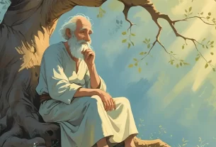 Imagem de um homem bem velho de baixo de uma árvore. Simbolizando Matusalém