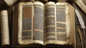 Imagem ilustrando a Antiga Bíblia com textos em hebraico e grego — línguas originais da Bíblia.