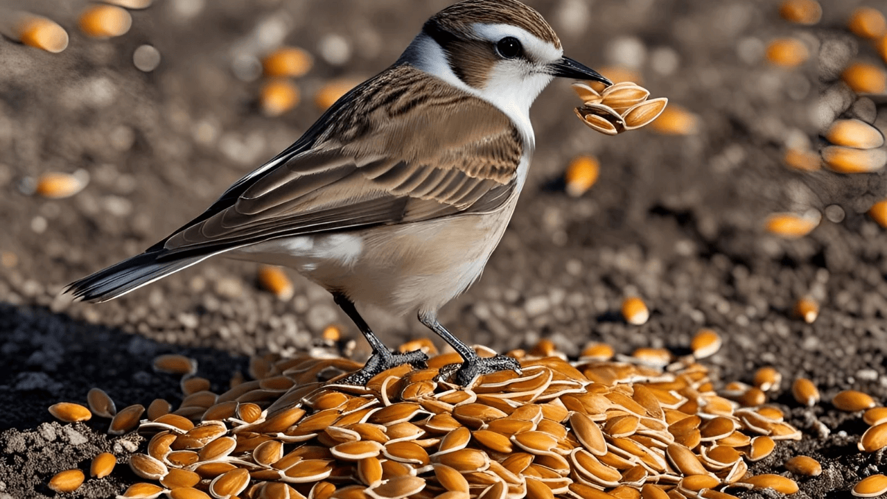 Sementes no chão sendo levadas por pássaro. Sementes caídas à beira do caminho sendo comidas por aves, simbolizando o coração que não retém a Palavra.