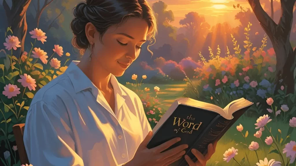 Pessoa lendo a Palavra de Deus ao amanhecer, iniciando o dia com devoção.