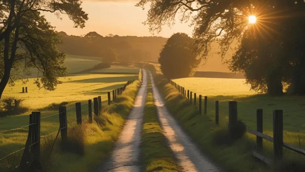 Trilha iluminada, simbolizando a jornada de fé com esperança em Deus