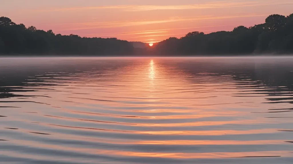 Nascer do sol refletido na água, representando renovação da mente em Deus