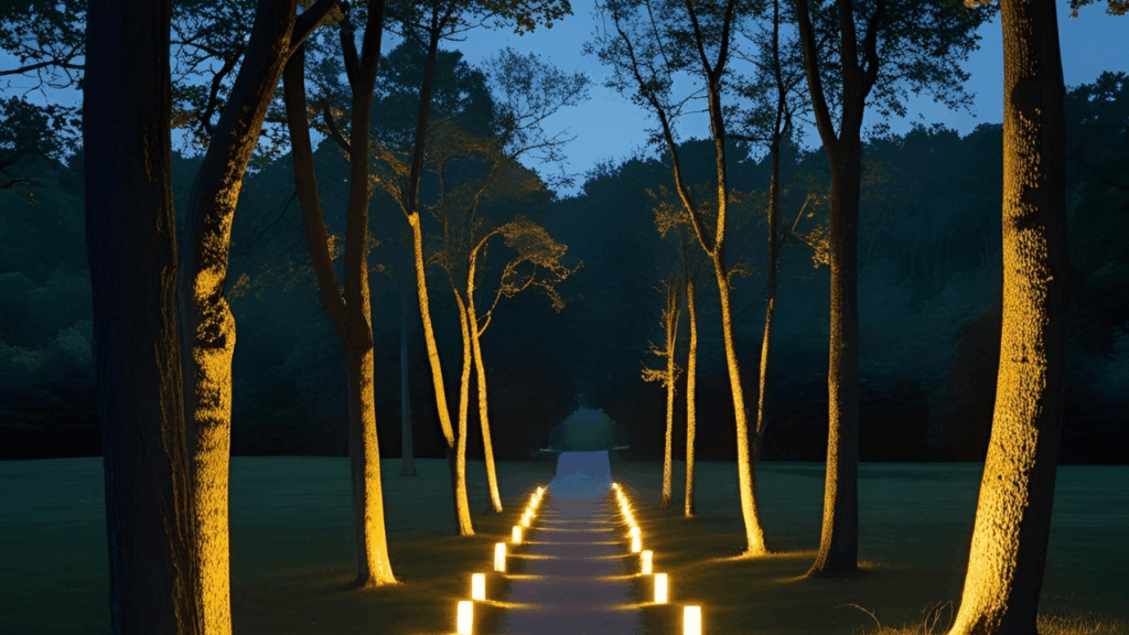 trilha iluminada, simbolizando caminhar no propósito de Deus