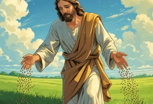 Semeador espalhando sementes, representando a semeadura da Palavra nos corações dos ouvintes. Simbolizando a Parábola do Semeador