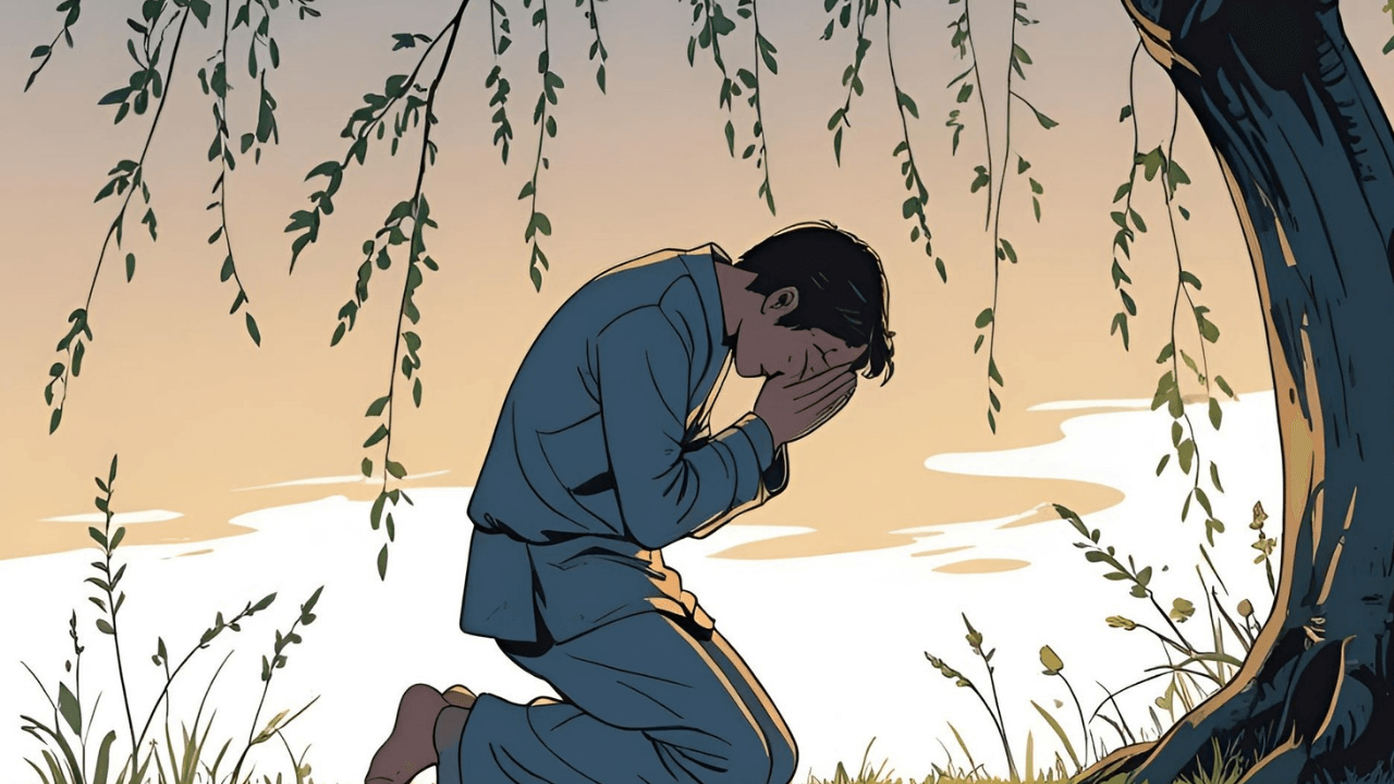 Imagem de uma pessoa chorando.  Simbolizando o arrependimento de Davi 