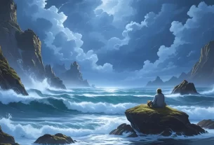 Uma pessoa sozinha no meio da tempestade simbolizando confiança em Deus durante as lutas da vida. Devocional