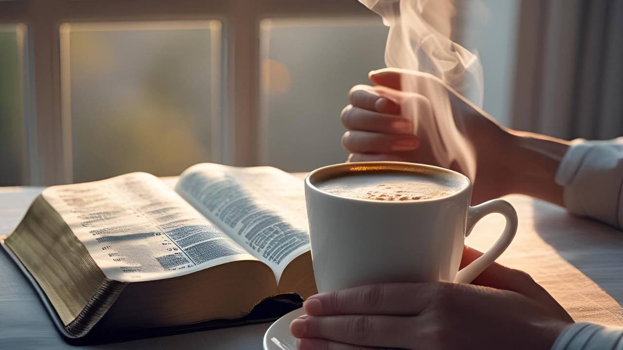 Imagem de uma bíblia aberta com uma pessoa lendo. Lutando pra vencer o estresse 