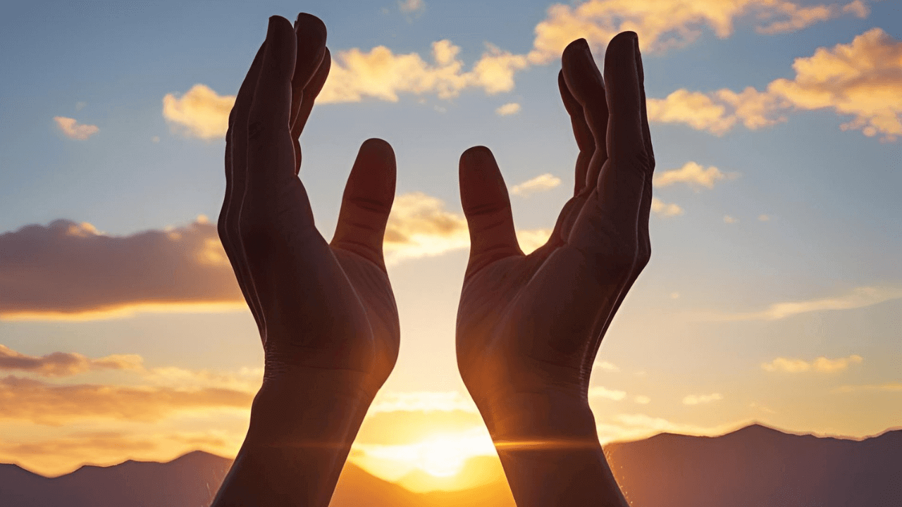 Imagem de mãos erguida para o céu simbolizando paz em Deus 