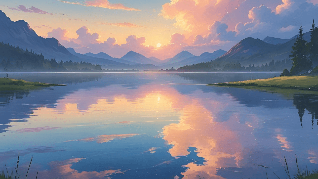 Imagem de um lago ao pôr do sol. Simbolizando descanso e paz após uma oração 