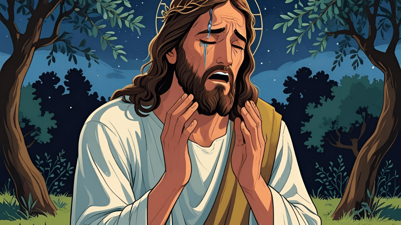 Imagem de Jesus Cristo chorando. Simbolizando as emoções reais de Jesus 