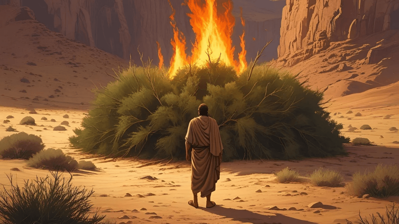 Imagem simbólica da sarça ardente que chamou a atenção de Moisés no deserto 