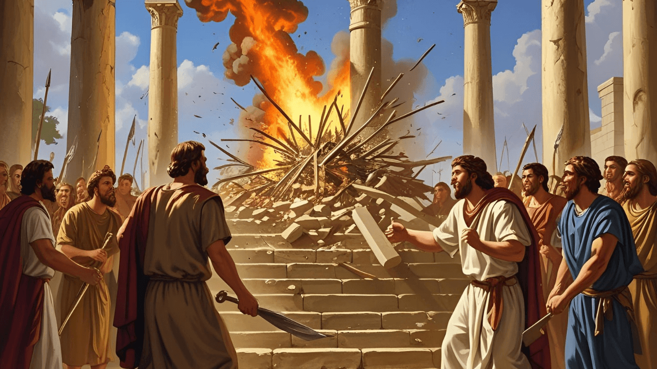 Imagem de um templo destruído. Simbolizando a redenção de Sansão 