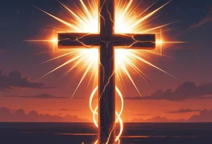 Cruz iluminada simbolizando o perdão de Jesus e a transformação do coração cristão