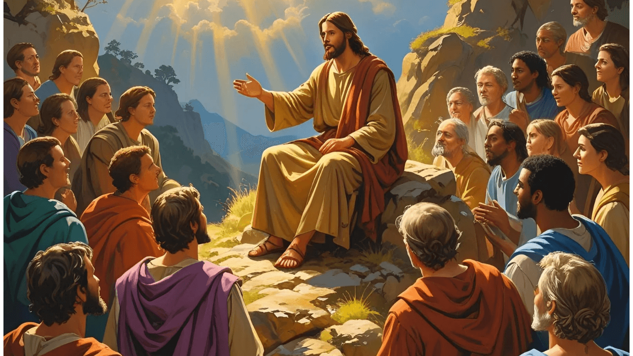 Imagem de Jesus falando sobre perdão ao povo que ó seguia