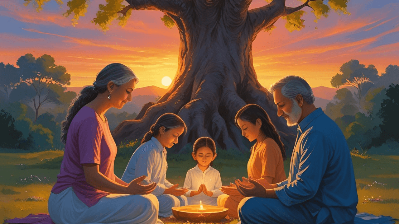 Família cristã fazendo devocional juntos em casa