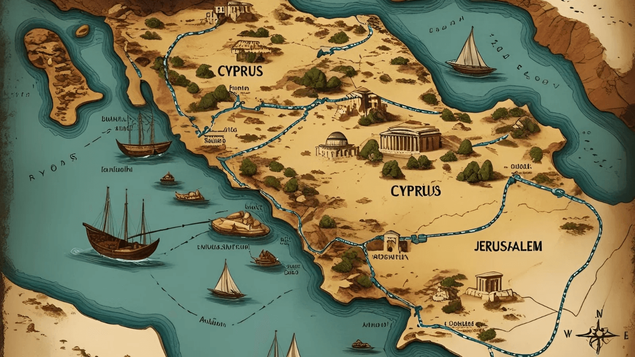 Imagem de um mapa de Jerusalém. Simbolizando a região de onde Barnabé ficava 