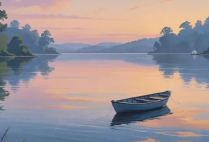 Uma vista de um barco em um lago representando a tranquilidade em Deus. Devocional de hoje