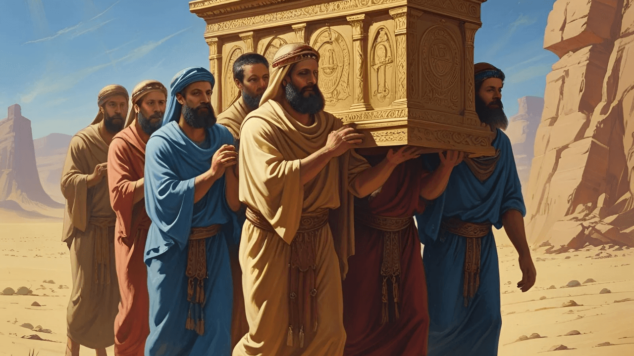 Imagem simbólica dos levitas carregando a arca da aliança 