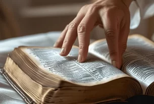 Imagem de Uma Bíblia aberta, destacando o Devocional no Salmo 46.