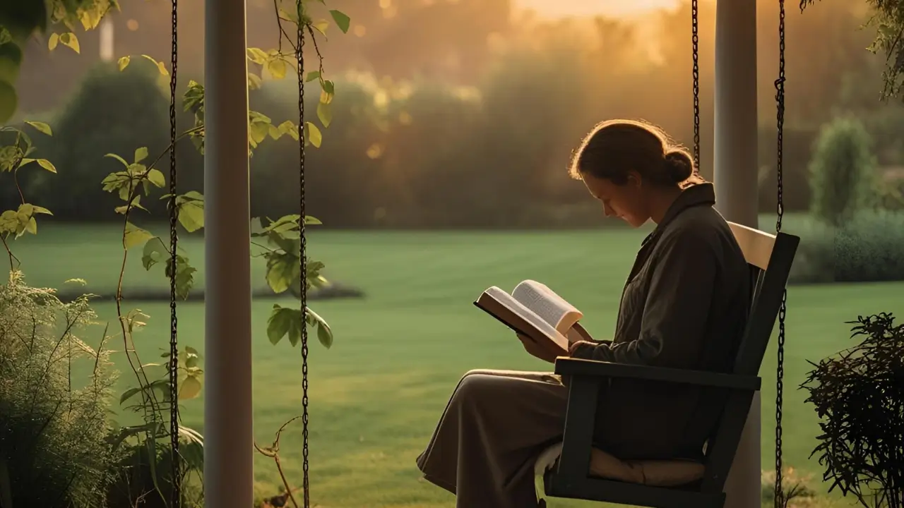 Pessoa em meditação com Bíblia nas mãos, praticando o devocional diário.