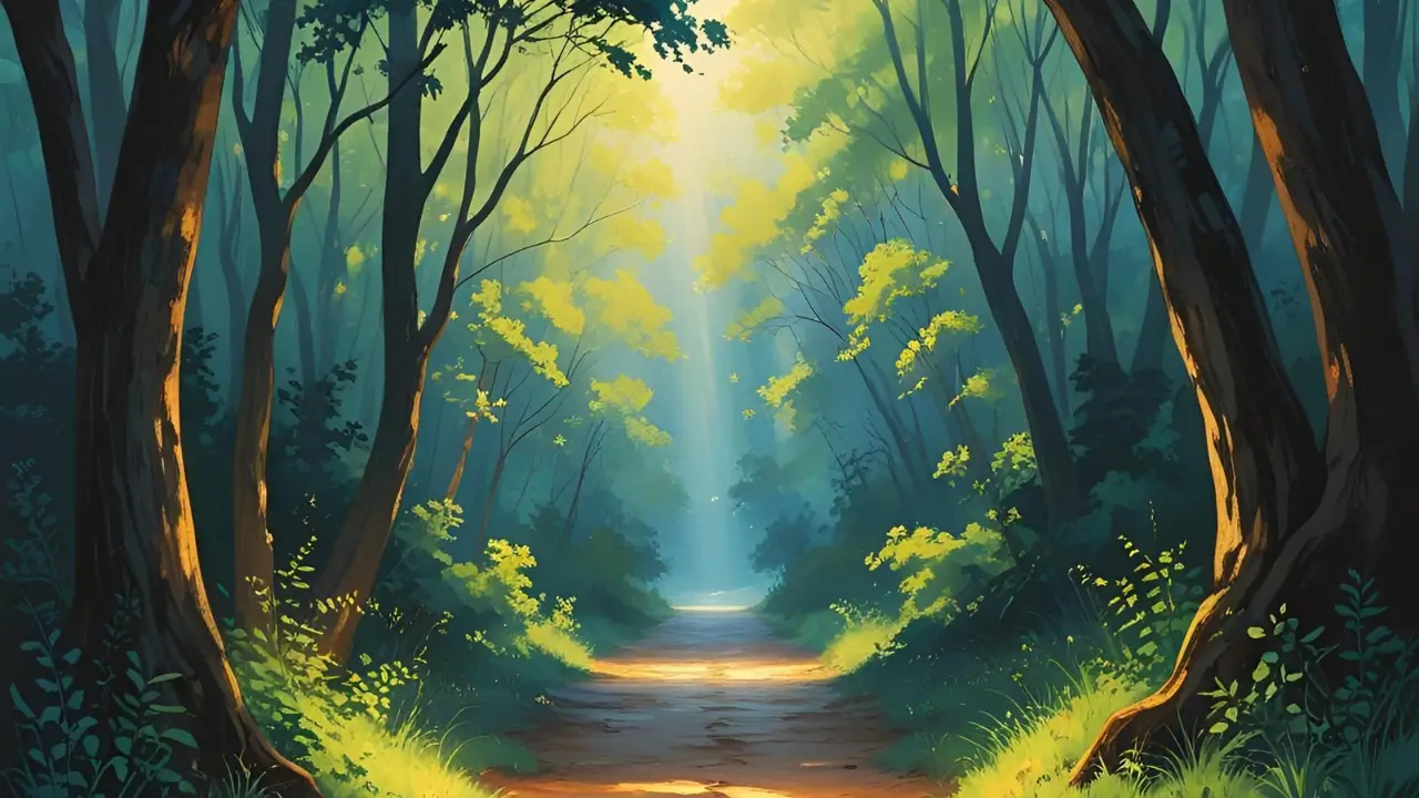 Caminho iluminado à frente, simbolizando avanço na fé através do devocional cotidiano