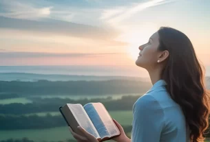 Mulher cristã lendo a Bíblia e refletindo o Devocional de Hoje.