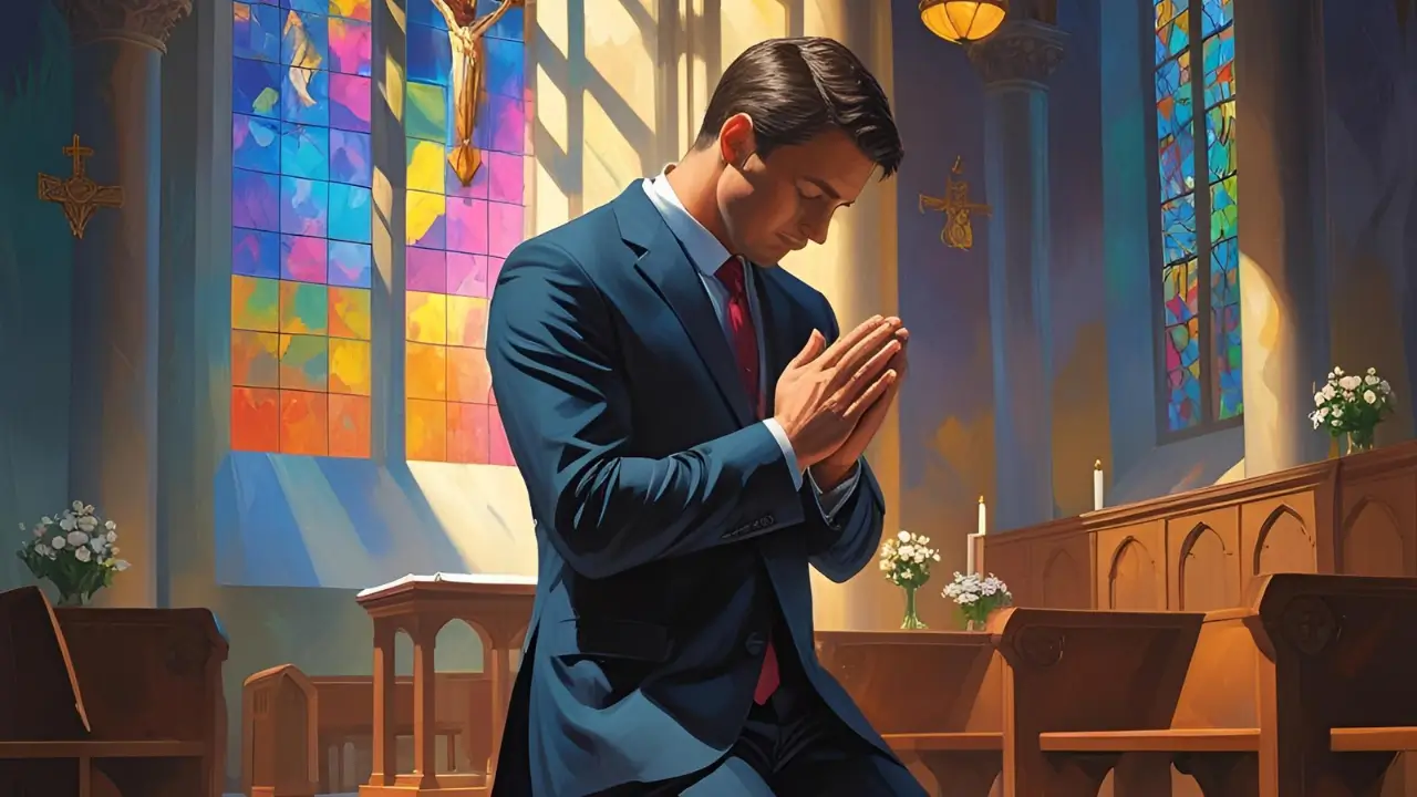 Momento de oração devocional buscando coragem e paz em Deus
