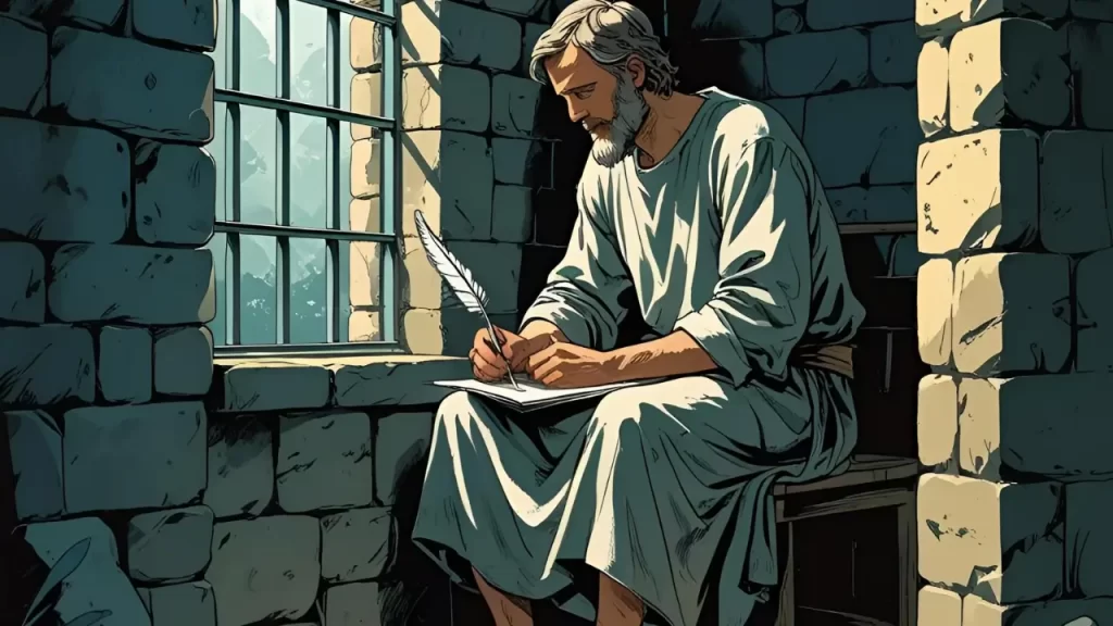 Apóstolo Paulo escrevendo a carta aos Filipenses na prisão