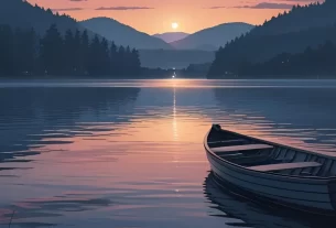 Paisagem tranquila ao pôr do sol, para um Devocional simbolizando a paz que Jesus oferece.