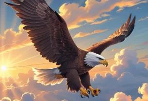 Imagem inspiradora de uma águia voando alto ao amanhecer, simbolizando força e renovação espiritual para começar um Devocional