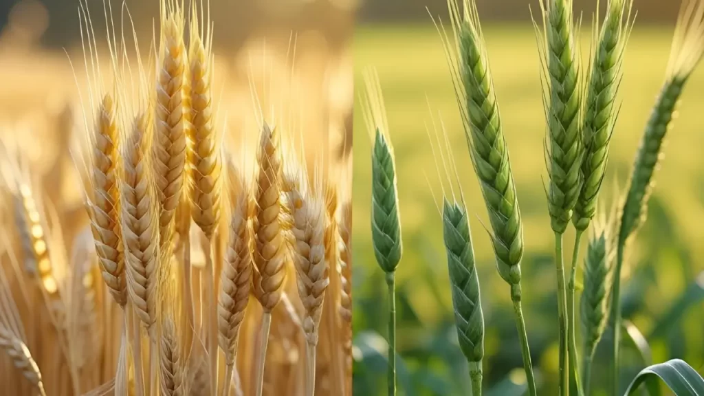 Diferença visual entre o joio e o trigo em um campo