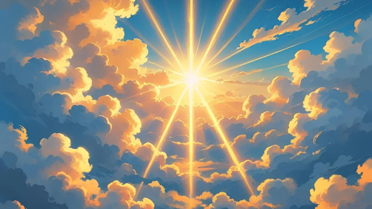 Luz do sol rompendo nuvens escuras — imagem simbólica do Devocional de hoje símbolo da presença de Deus em meio à tempestade