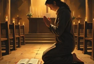 Pessoa orando com a Bíblia aberta, buscando direção de Deus para um Devocional.