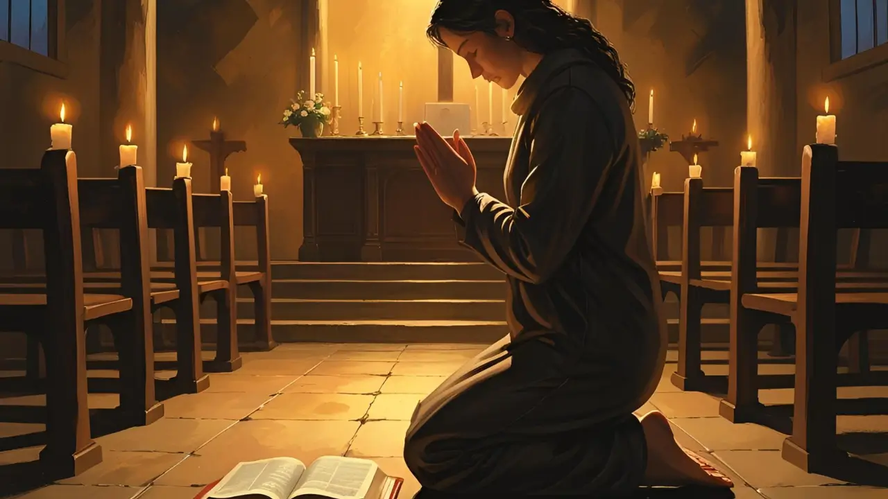 Pessoa orando com a Bíblia aberta, buscando direção de Deus para um Devocional.