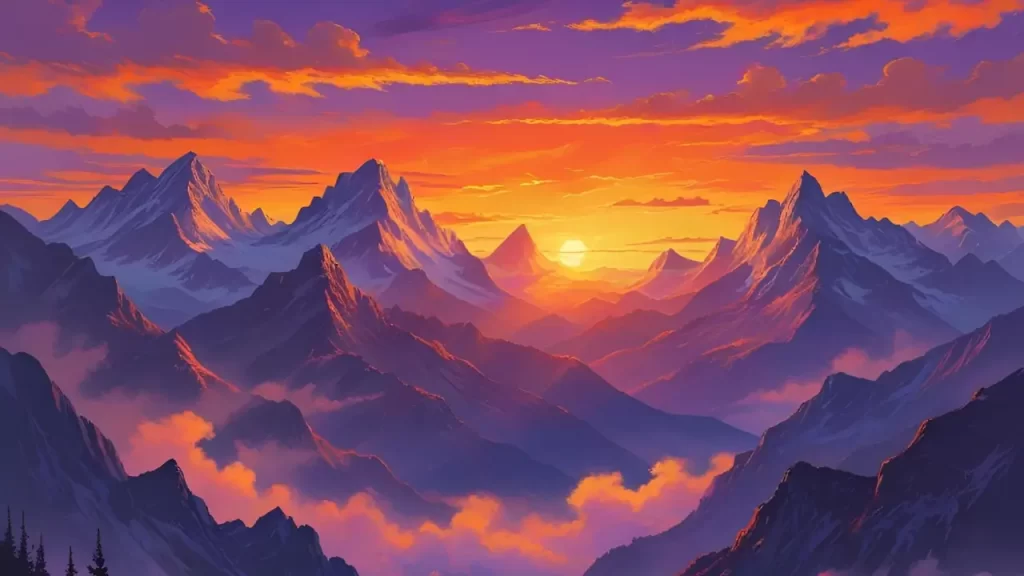 Pôr do sol sobre montanhas, representando paz mesmo em meio à incerteza.