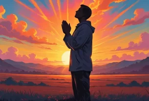 Pessoa em oração ao nascer do sol, simbolizando esperança renovada em Deus. Para o Devocional.