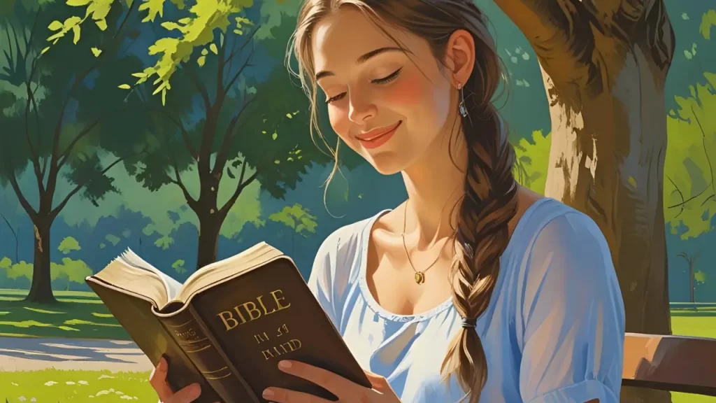 Alguém lendo a Bíblia com expressão de paz.